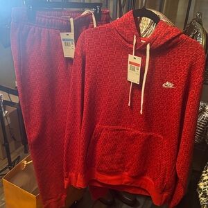 Nike Red Patterned Hoodie and Joggers